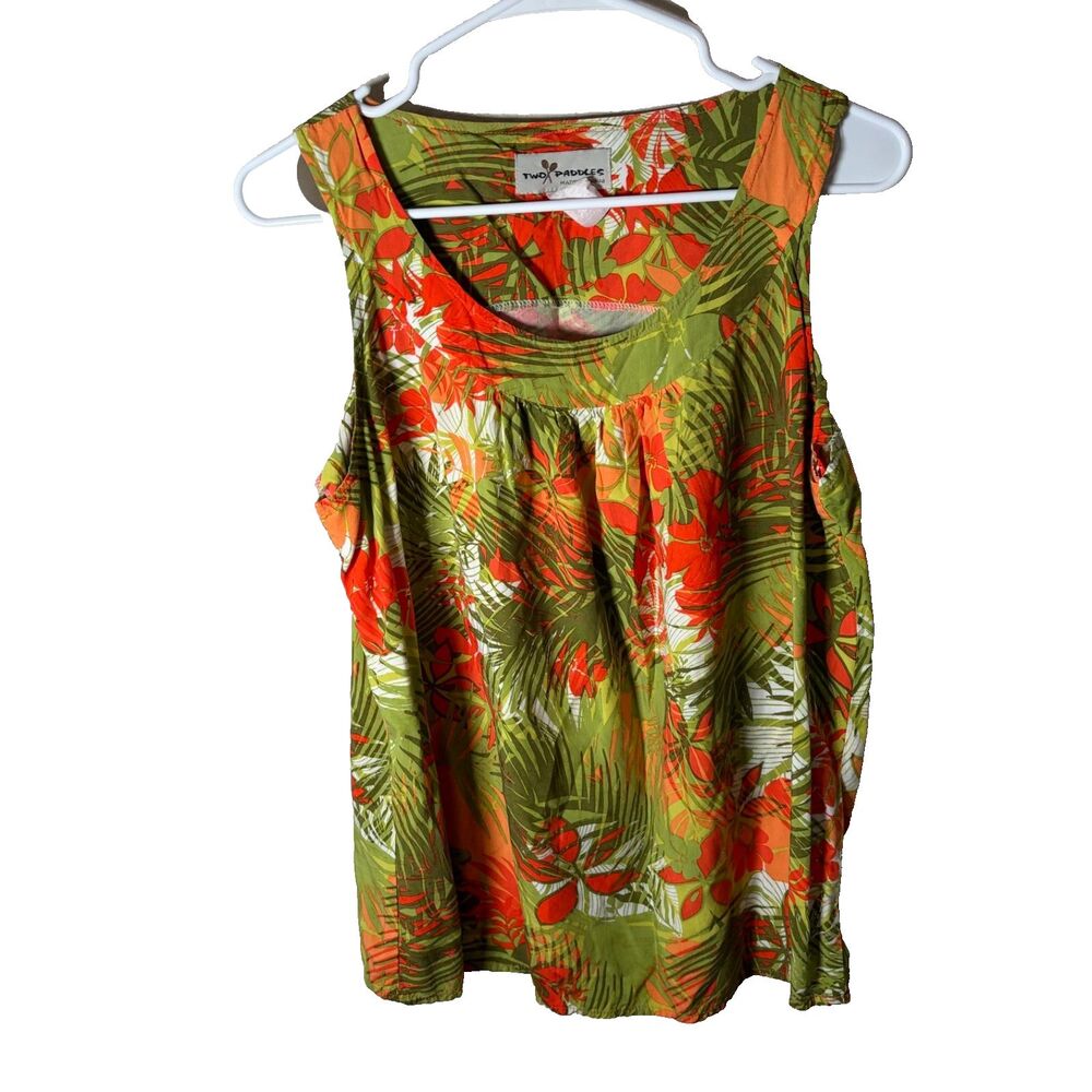 Two Paddles Tank Top Women's Round Neck Hawaii Sleeveless Colorful Tropical